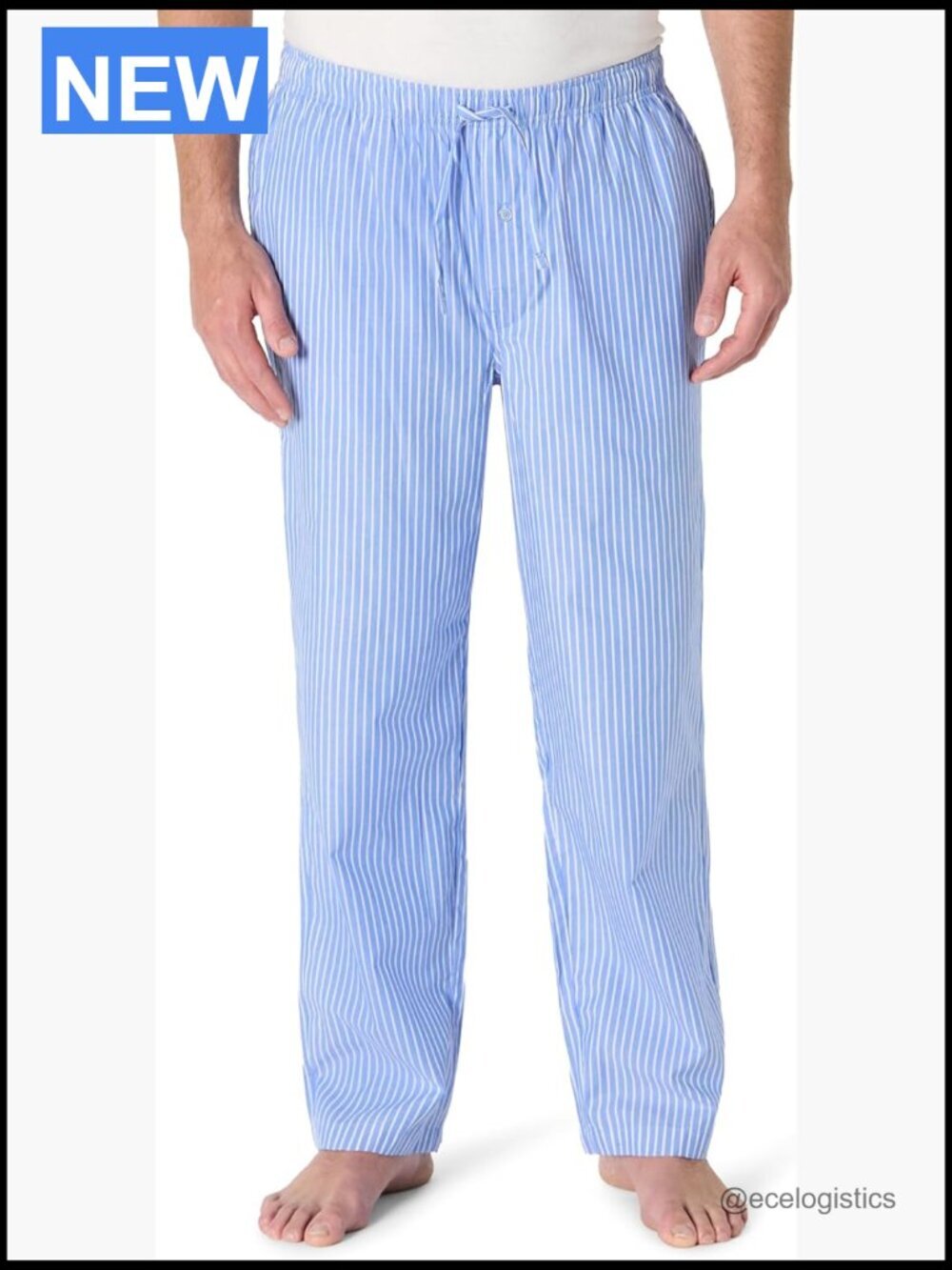 Cotton Poplin Straight-Fit Pajama Pants with Pockets, Elastic Waist, Drawstring